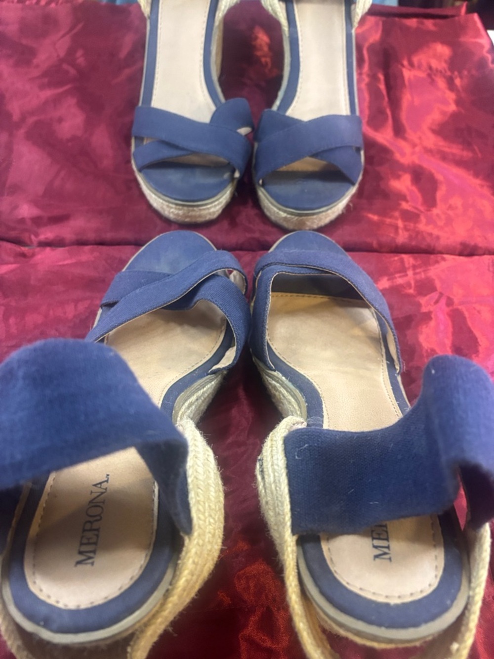 Merona Navy Canvas Espadrille Wedge Sandals
